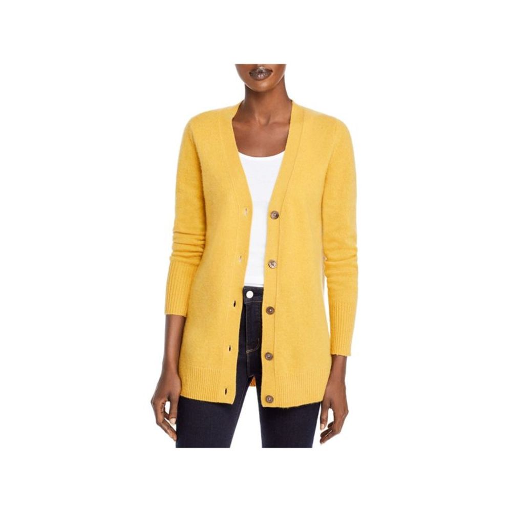 Designer Brand Womens Yellow Cashmere Long Sleeve Button Up Sweater XL